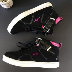 Fubu Hi Top Skate Athletic gym shoes Black Pink 10